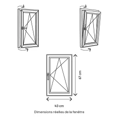 Fenêtre 1 vantail oscillo-battante, tirant droit double vitrage GoodHome en aluminium blanc l.43 x H.67 cm