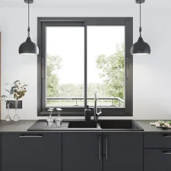 Fenêtre 2 vantaux coulissante double vitrage GoodHome en aluminium gris l.123 x H.137 cm