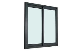 Fenêtre 2 vantaux coulissante double vitrage GoodHome en aluminium gris l.123 x H.137 cm