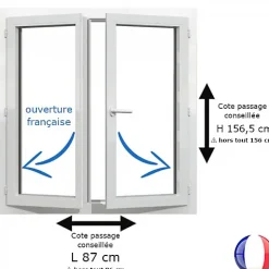 Fenêtre PVC blanc 2 vantaux hors tout H 156 x L 86 cm ouverture française pour pose rénovation