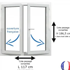 Fenêtre PVC blanc 2 vantaux hors tout H 186 x L 116 cm ouverture française pour pose rénovation