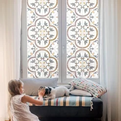 Film Ddépoli Autoadhésif Wallfluent 100x146 cm d'Intimité pour Fenêtre Rayures Ornements Carrelés 1 rol.