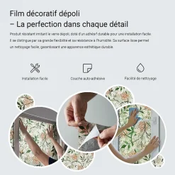 Film dépoli blanc adhésif Wallfluent 50x100 cm d'Intimité pour Fenêtre Rayures Prairie Fleurie 1 rol.