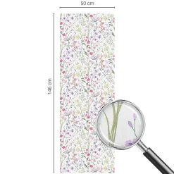 Film dépoli blanc adhésif Wallfluent 50x146 cm d'Intimité pour Fenêtre Rayures Prairie Fleurie 1 rol.