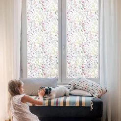 Film dépoli blanc adhésif Wallfluent 50x146 cm d'Intimité pour Fenêtre Rayures Prairie Fleurie 1 rol.
