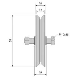 Galet 60 mm à gorge en V 12 mm - 100 kg