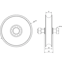 Galet 120 mm en INOX à gorge ronde 21 mm - 500 kg