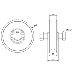 Galet 100 mm en INOX à gorge ronde 21 mm - 400 kg