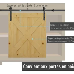 HOMCOM Kit de porte coulissante système galandage avec porte épaisseur 20-25 mm largeur max. 0,9 m charge max. 20 Kg acier noir
