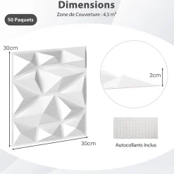Lot de 50/100 Panneau Mural Decoratif en Diamant, Panneaux Muraux 3D en PVC, Imperméable & Résistant à Chaleur