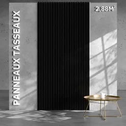 Lot de 2 Panneaux Tasseaux Bois - Noir Feutre Blanc - 2,88 m², 2500 x 600 mm, Mon Marché Déco