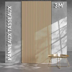 Lot de 2 Panneaux Tasseaux Bois - Chêne Feutre Noir - 3 m², 2500 x 600 mm, Mon Marché Déco