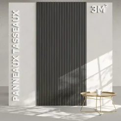 Lot de 2 Panneaux Tasseaux Bois - Chêne Noir Feutre Noir - 3 m², 2500 x 600 mm, Mon Marché Déco