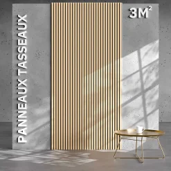 Lot de 2 Panneaux Tasseaux Bois - Chêne Feutre Blanc - 3 m², 2500 x 600 mm, Mon Marché Déco