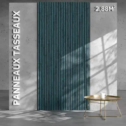Lot de 2 Panneaux Tasseaux Bois - Bleu Oxyde Feutre Noir - 2,88 m², 2500 x 600 mm, Mon Marché Déco