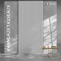 Lot de 2 Panneaux Tasseaux Bois - Blanc Feutre Noir - 2,88 m², 2500 x 600 mm, Mon Marché Déco