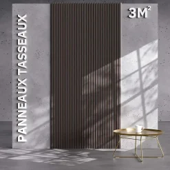 Lot de 2 Panneaux Tasseaux Bois - Noyer Feutre Blanc - 3 m², 2500 x 600 mm, Mon Marché Déco