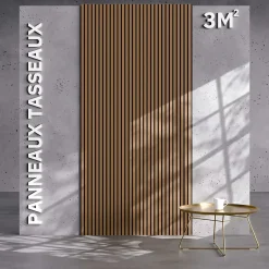 Lot de 2 Panneaux Tasseaux Bois - Chêne Brun Feutre Noir - 3 m², 2500 x 600 mm, Mon Marché Déco