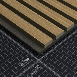 Lot de 2 Panneaux Tasseaux Bois - Chêne Brun Feutre Noir - 3 m², 2500 x 600 mm, Mon Marché Déco