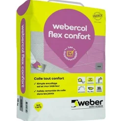 Mortier-colle pour carrelage (C2 SI G) WEBER.COL FLEX CONFORT - Sac de 15 kg - GRIS
