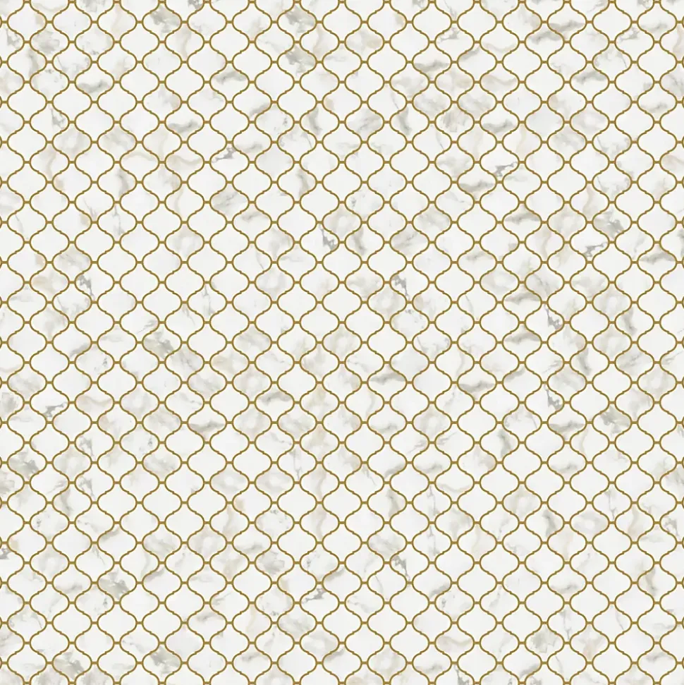 Mosaïque en céramique sur maille pour salle de bain ou cuisine 28.2 cm x 30 cm - Marble Arabesque