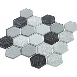 Mosaïque Verre - Mix Gris - Hexagones