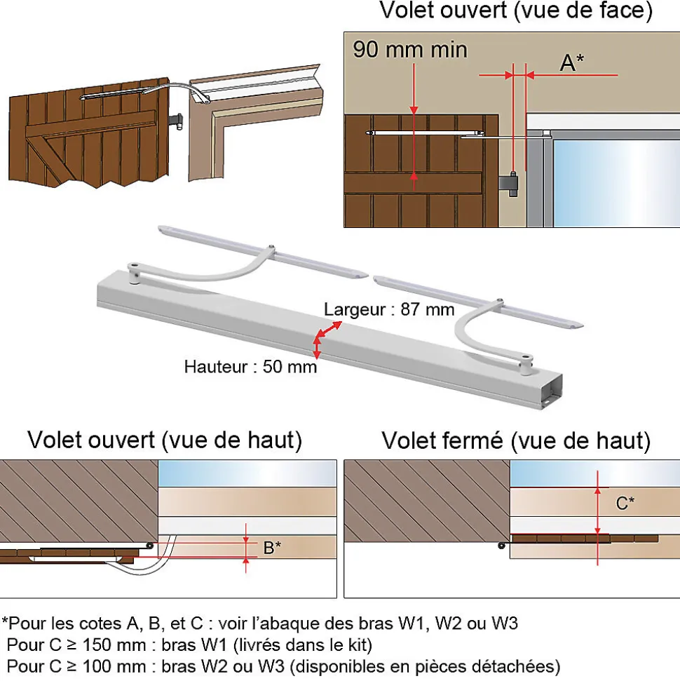 Motorisation pour volet 1 battant SLID'UP WINEO filaire - baie 400 à 800 mm - blanc