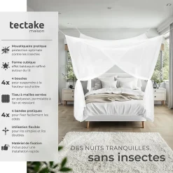 Moustiquaire pour lits simples et doubles Maillage serré Lavable 220x200x210cm