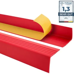 Nez de marche PVC 50x50mm, QUEST, SST, profilé d'escalier RGP-O, auto-adhésif, antidérapant, d'escalier-protection, Rouge, 1.5m