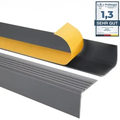 Nez de marche PVC 52x40mm, QUEST, profilé d'escalier RGP, auto-adhésif, antidérapant, d'escalier-protection, gris foncé, 1.5m