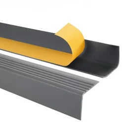 Nez de marche PVC 52x40mm, QUEST, profilé d'escalier RGP, auto-adhésif, antidérapant, d'escalier-protection, gris foncé, 1.5m
