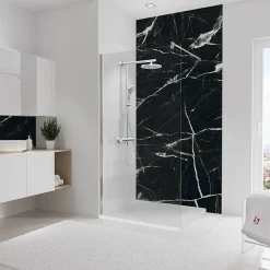 Pack de 2 panneaux muraux de salle de bains l.100 x H.255 cm, effet marbre noir et vert, Schulte DécoDesign Softtouch