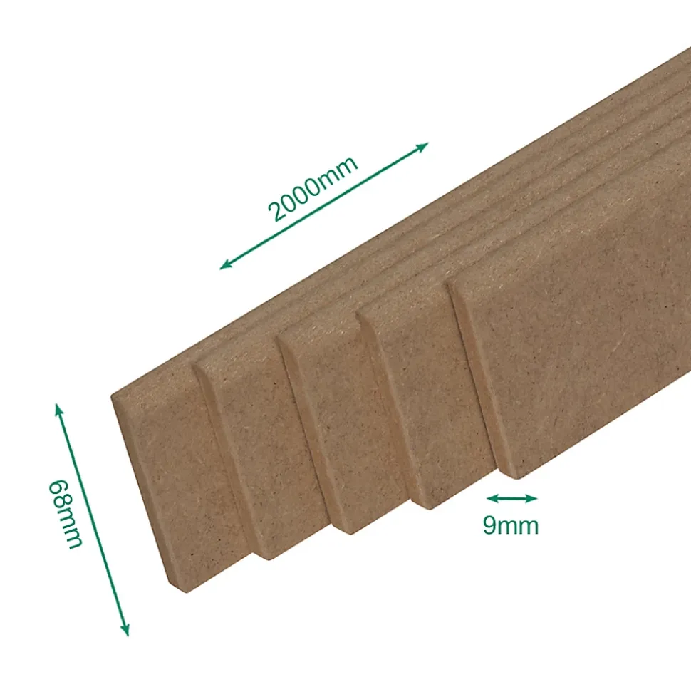 Pack promotionnel de 5 plinthes MDF brut 2000 x 68 x 9 mm