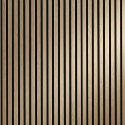 Panneau mural acoustique tasseaux bois 250 x 30 x 1,9 cm - Lamelles chêne clair véritable sur fond noir - 0,75m²