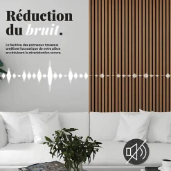 Panneau mural acoustique tasseaux bois 250 x 30 x 1,9 cm - Lamelles chêne clair véritable sur fond noir - 0,75m²