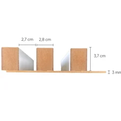 Panneau mural tasseaux bois MDF sur fond rigide HDF 250 x 17,6 x 4 cm - bois blanc sur fond chêne clair