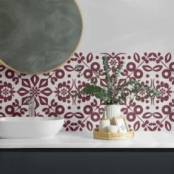 Panneau Mural TV Wallfluent 50x50 cm Motif Floral Avec Des Feuilles 4 pièces