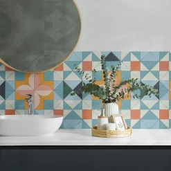 Panneau Mural Wallfluent 50x50 cm Motif Géométrique Avec Une Fleur 4 pièces