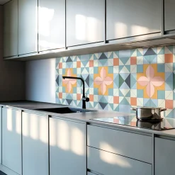 Panneau Mural Wallfluent 50x50 cm Motif Géométrique Avec Une Fleur 4 pièces