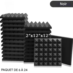 Panneaux de Mousse Acoustique Pyramidale - Isolation Phonique Studio - 6 Pièces, 5 cm - 30x30cm
