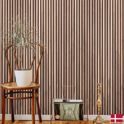 Panneaux muraux acoustiques décoratifs PREMIUM en placage bois véritable, couleur noyer sur MDF noir, 240x60 cm Nordic Acoustics