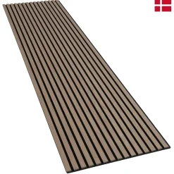 Panneaux muraux acoustiques décoratifs PREMIUM en placage bois véritable, couleur noyer sur MDF noir, 240x60 cm Nordic Acoustics