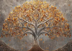 Papier Peint Arbre Beige Vintage Intissé Panoramique 350x250 cm - Colle Inclus - Chambre et Salon - Moderne Papier Peint
