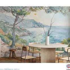 Papier peint Callanque de Cassis, Aquarelle 2 - Intissé - 400 cm - 280 cm - MaCrédenceDéco