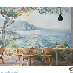 Papier peint Callanque de Cassis, Aquarelle 2 - Intissé - 400 cm - 280 cm - MaCrédenceDéco