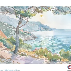 Papier peint Callanque de Cassis, Aquarelle 2 - Intissé - 400 cm - 280 cm - MaCrédenceDéco
