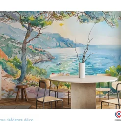 Papier peint Callanque de Cassis, Aquarelle 2 - Intissé - 400 cm - 280 cm - MaCrédenceDéco