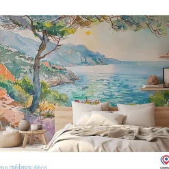 Papier peint Callanque de Cassis, Aquarelle 2 - Intissé - 400 cm - 280 cm - MaCrédenceDéco