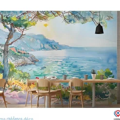 Papier peint Callanque de Cassis, Aquarelle 2 - Intissé - 400 cm - 280 cm - MaCrédenceDéco