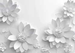 Papier Peint 3D Gris Fleurs Fleuri Panoramique Intissé 350x250 cm - Colle Inclus - Moderne XXL Papier Peint por Chambre Salon